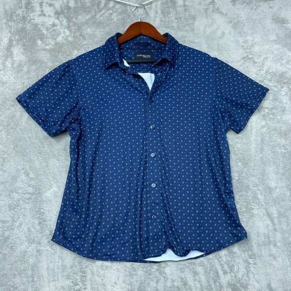 Jachs New York Mens Navy Blue Button-Up Shirt Large Polka Dot a1502 - Picture 1 of 8